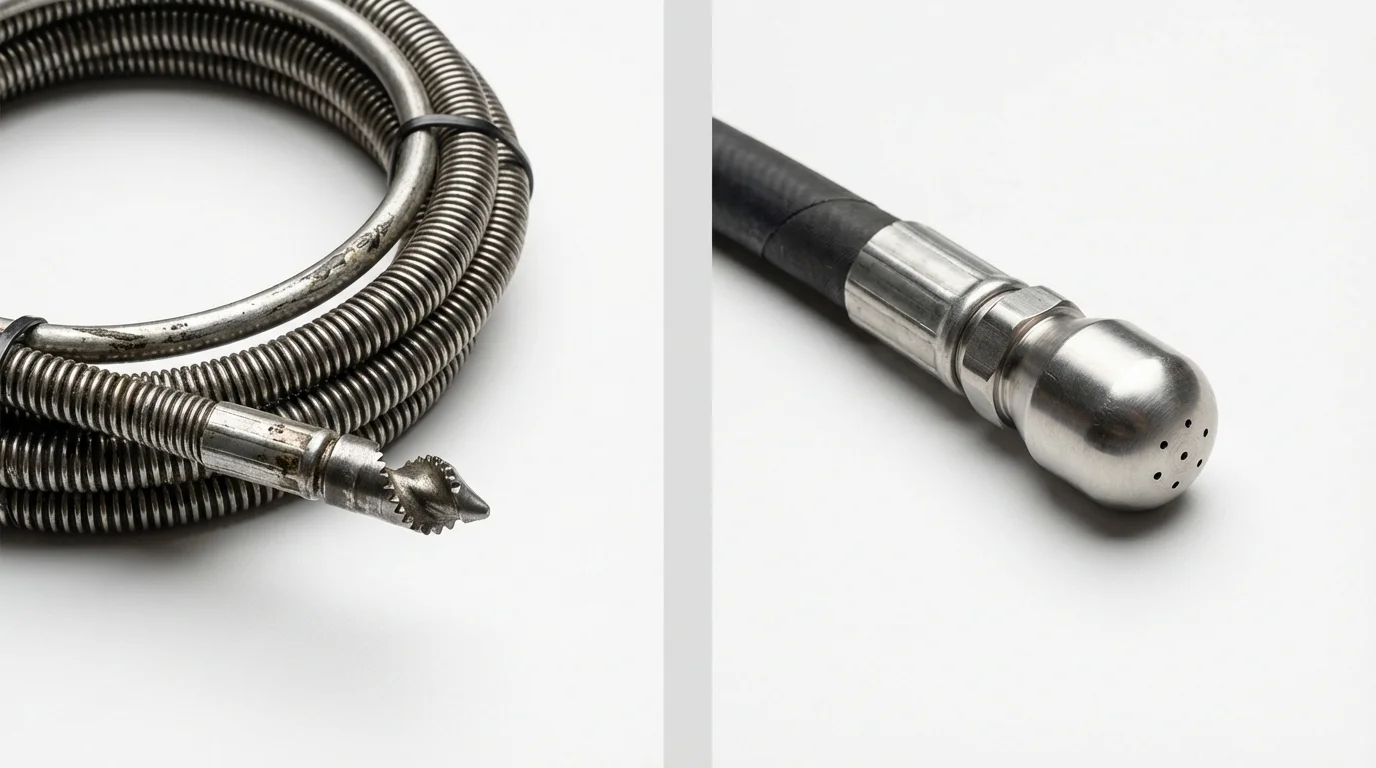 Drain snake cable and hydro jetting nozzle used for drain cleaning in Hartford, KY