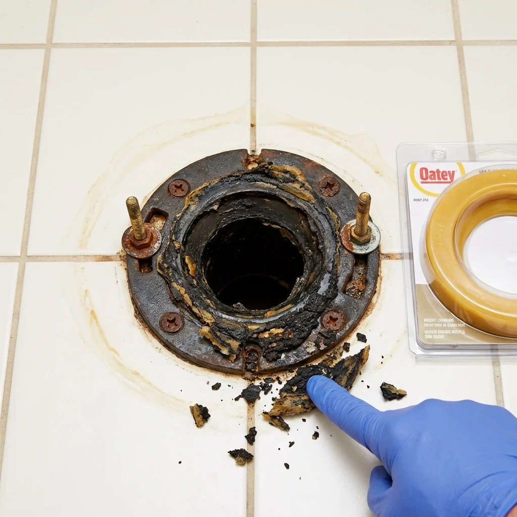 Failed wax ring showing water seepage at the base of a toilet in a Hartford, KY home